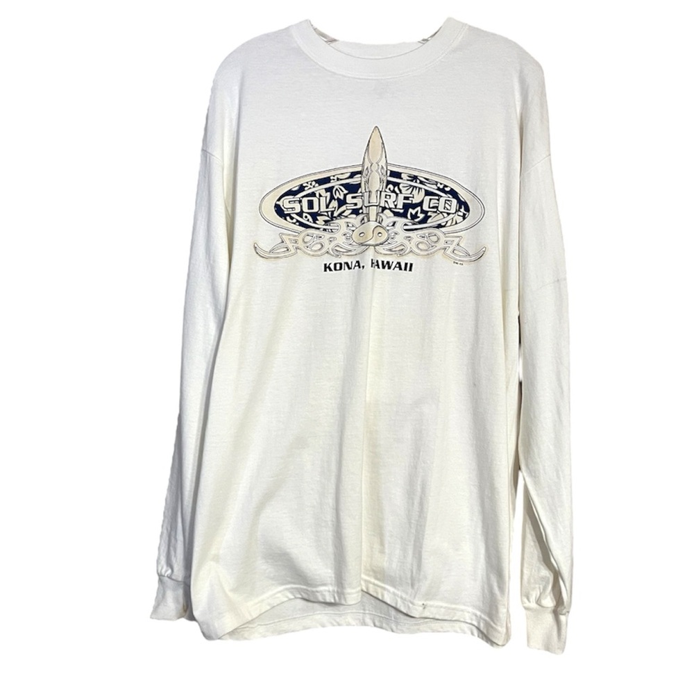 Del Sol Surf Co Kona Hawaii White Cream Cotton Long Sleeve T Shirt Sz L EUC